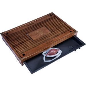 RORA Bamboo Tea Tray Chinese Gongfu Tea Serving Tray with Drawer Type Water Storage Drainage Kungfu Tea Set Table (Brown)