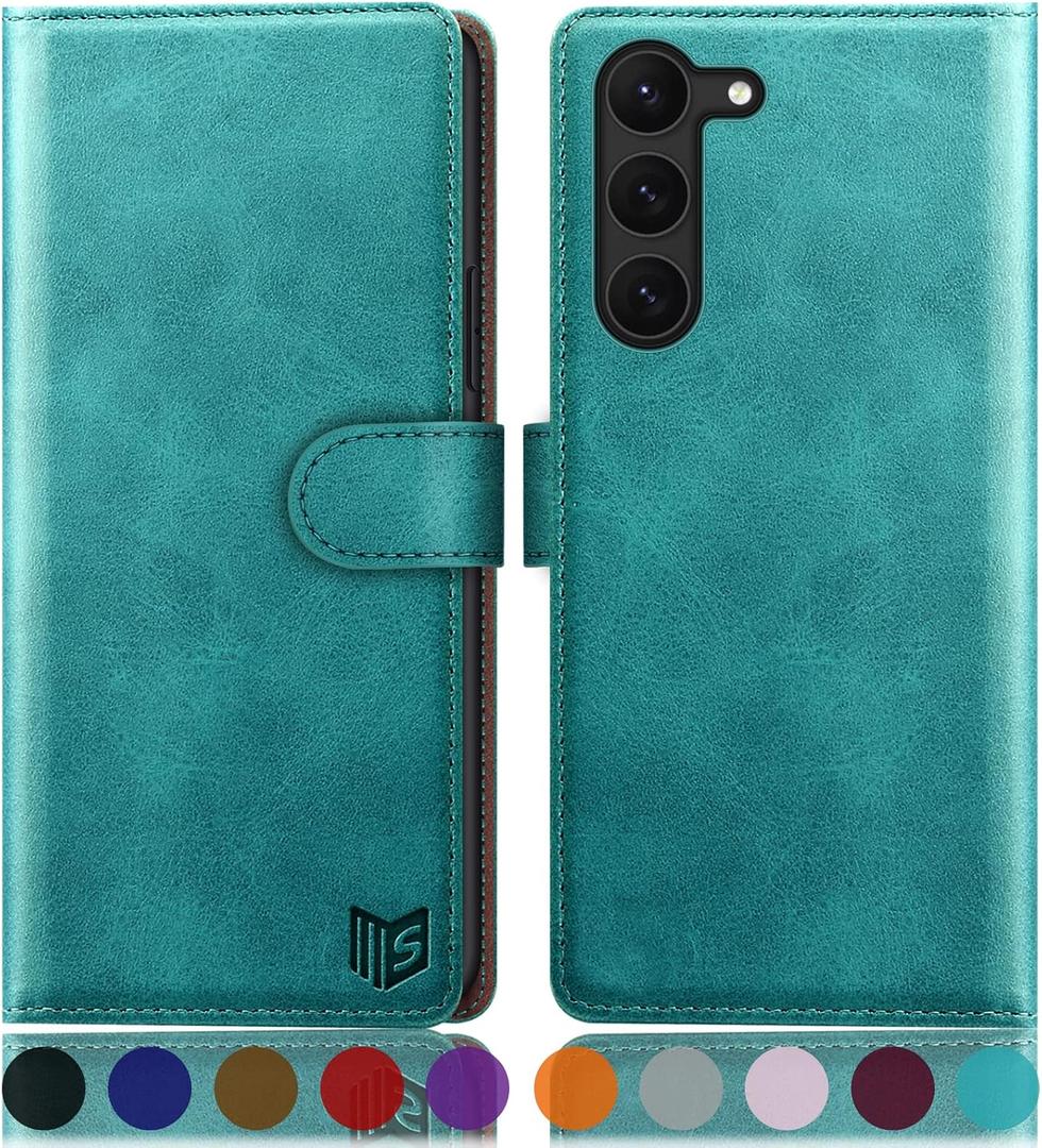 SUANPOT for Samsung Galaxy S23 +/ Plus Wallet case with RFID Blocking Credit Card Holder,Flip Book PU Leather Protective Cover Women Men for Samsung S23Plus Phone case Blue Green