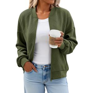 Tankaneo Womens Bomber Jacket Zip Up Casual Jackets Lightweight Trendy Outerwear Coat with Pockets (Medium, Army Green)