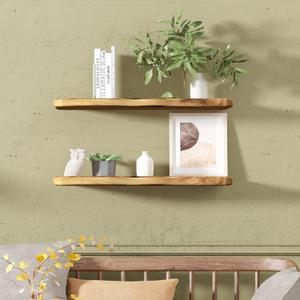 WELLAND 24 Inch Cedar Natural Edge Floating Shelf Set of 2 Rustic Solid Cedar Wood Floating Shelves Wall Mounted for Living Room, Bedroom, Kitchen, Bathroom, Home Office, Entryway, 24x7.87x0.87 inch