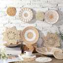 15 Pcs Boho Wall Basket Decor Woven Rattan Seagrass Wall Decor Hanging Rustic Farmhouse Western Art Decoration for Nursery Living Room Bedroom Home Kitchen(Grey White Style)