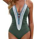 BMJL Women's Sexy One Piece Swimsuit Ruched Tummy Control Bathing Suit Plunge Color Block Swimwear 2026, Medium
