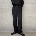 Black Pants For Men, Dark pleated multi-level suit pants men casual loose black pants for men trousers, Size M