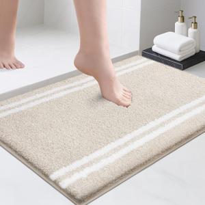 PURRUGS Bathroom Rug Non-Slip Machine Washable 20" x 30", Super Absorbent and Quick Dry Shaggy Microfiber Bath Mat, Extra Soft and Plush Bath Rug for Bathtub, Shower, and Sink, Beige
