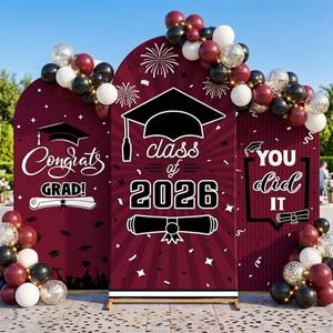 WovWeave Graduation Arch Backdrop Stand Cover Set of 3-4ft 5ft 6ft Grad Arch Cover Photo Booth Backdrop Decorations for Graduation Party Decor Supplies(Maroon,Class of 2026)