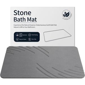 Stone Bath Mat Diatomaceous Earth Shower Mat Non-Slip Super Absorbent Diatomite Stone Mats for Bathroom Floor/Ktichen Cuonter Quick-Drying Easy to Clean (24''*16'' Grey W)