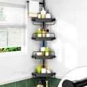 ALLZONE Corner Shower Caddy Tension Pole, Extendable Rustproof Stainless Steel Pole & 4-Tier Adjustable Shelves for Easy Drainage and Built-to-Last Stability, 34 to 116 Inch, Black