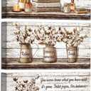 HOMEOART Farmhouse Bathroom Wall Decor - Framed Canvas Art, 6x12inch, 3 Pieces (Brown)