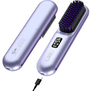 Cordless Hair Straightener Brush, Portable Mini Heated Hair Brush for Women, 9600mAh USB-C Rechargeable, Lightweight Anti-Scald Straightener for Home, Office & Travel