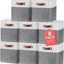 Uiifan 8 Pack 12 x 12 x 12 Inch Large Storage Baskets Collapsible Fabric Storage Cubes Bins with Handles for Shelves Closets Nursery Home Clothes Toys Organizers, Gray