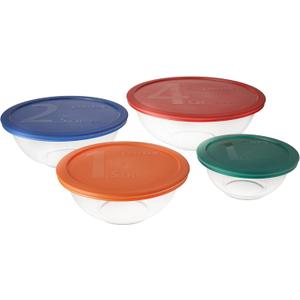 Pyrex Smart Essentials Mixing Bowl Set Including Locking Lids (Clear), 8 piece,5 quarts