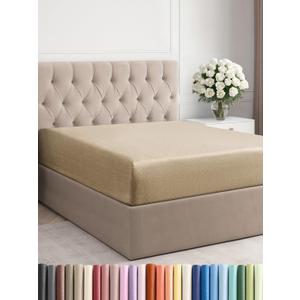 Full Fitted Bed Sheet - Bottom Single Fitted Sheet Only - Ultra-Soft Hotel Luxury Bedding w/ 8-16 Inch Deep Pockets - Breathable & Wrinkle Free - Easy-Care, Fade and Shrink Resistant - Heathered Tan