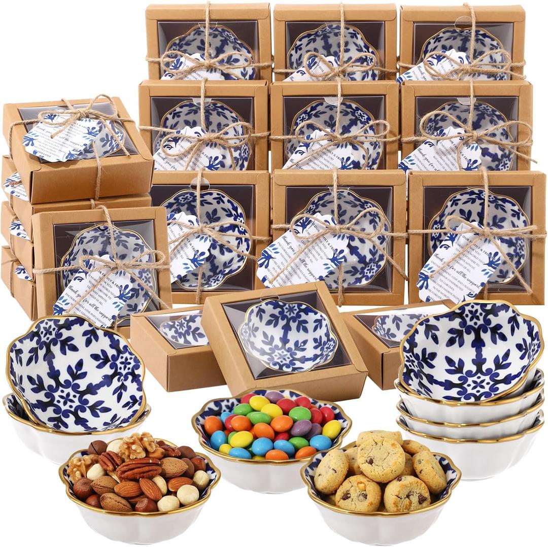 Teenyyou 48 Sets Wedding Favor for Guests Small Ceramic Bowls, Blue Floral, Bowls: approx. 3.35 x 1.38 inches