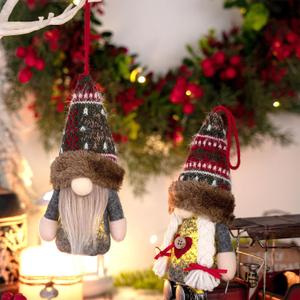MEAJOIN Christmas Gnome Lighted Ornament, Handmade Swedish Tomte Hanging Decorations, Scandinavian Santa Style for Christmas Tree Home Table Holiday Decor, Set of 2