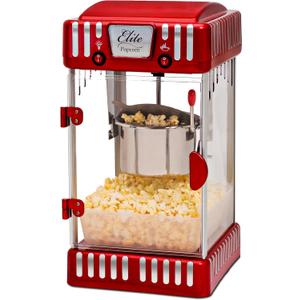 Elite Gourmet EPM-250 Maxi-Matic 2.5 Ounce Classic Carnival, Tabletop Kettle Popcorn Popper Machine, Retro-Style, Movie Hot Buttered Popcorn, Red (1-Gallon)