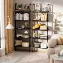 aboxoo Ladder Shelf Open 5-Tier Bookshelf Wall-Mounted Black Wood Bookcase Storage Rack Open Industrial Modern Plant Stand Utility Organizer Bookcase Metal Frame Furniture Office Bedroom