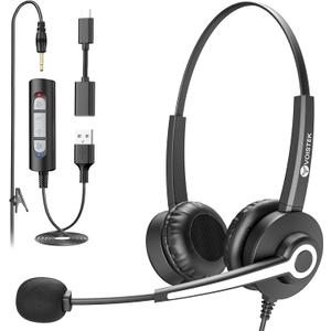 Voistek USB Headset with Microphone for PC, Computer Headset with Noise Cancelling Mic, Mute & Volume Control, Wired Headset for Work, Zoom, Teams, Online Meetings, Home Office