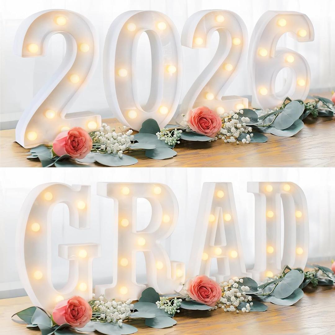 Graduation Decorations 2025 - 8 Light Up LED Marquee Letters "GRAD 2025" - Class of 2025 Ornaments Sign for Kindergarten Middle School Centerpiece Party Decorations