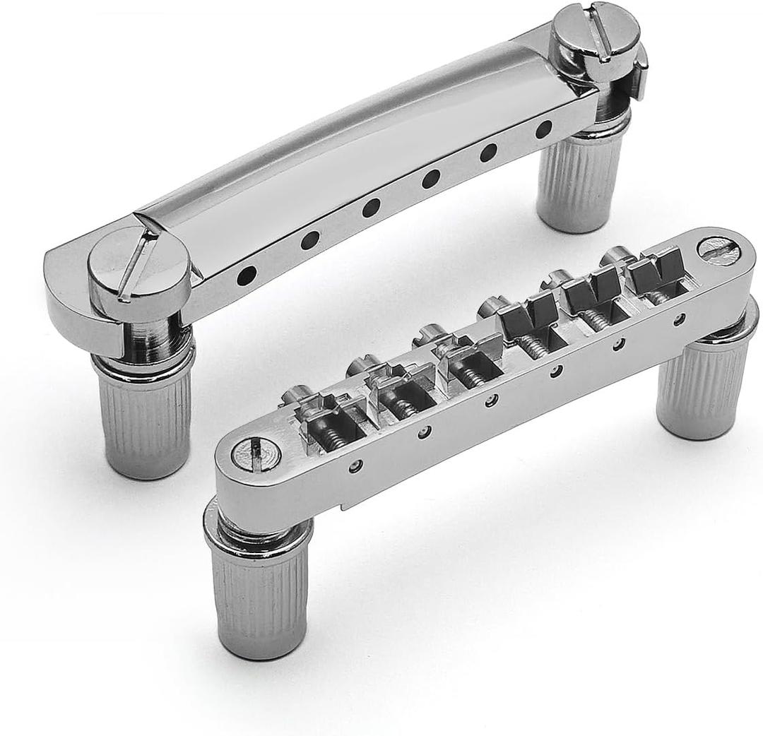MAXCHEER A Set of String Saddle Tune-O-Matic Bridge & Tailpiece For GB LP Style Electric Guitar (Chrome)