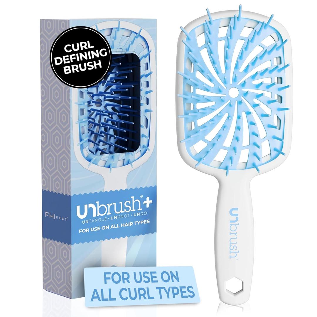FHI Heat UNbrush Plus  Curly Hair Brush for Gentle & Effective Detangling on Wet or Dry Fragile Hair Types  Detangler Brush w/ 84 UltraFlex Bristles, Ultra-light, Vented, Anti Static Hairbrush