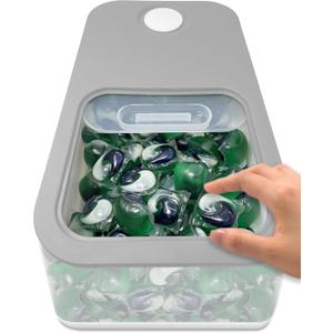 Skywin Large Laundry Pods Container with Slide Lid, Laundry Pod Holder 15 x 8.7 x 4.5 In, Holds 11 Pounds OR 120-150 Pods, Laundry Pod Container, Dishwasher Pods Container (Clear and Grey)