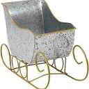 vensovo Christmas Galvanized Metal Sleigh Planter Decor - Rustic Farmhouse Xmas Tin Sleigh Centerpieces Ornaments for Gift Home Table Decoration