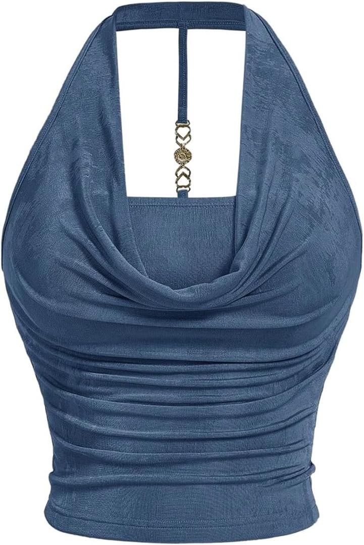 SOLY HUX Women's Plus Size Halter Draped Front Backless Tank Top Sleeveless Y2k Crop Tops (X-Large Plus)