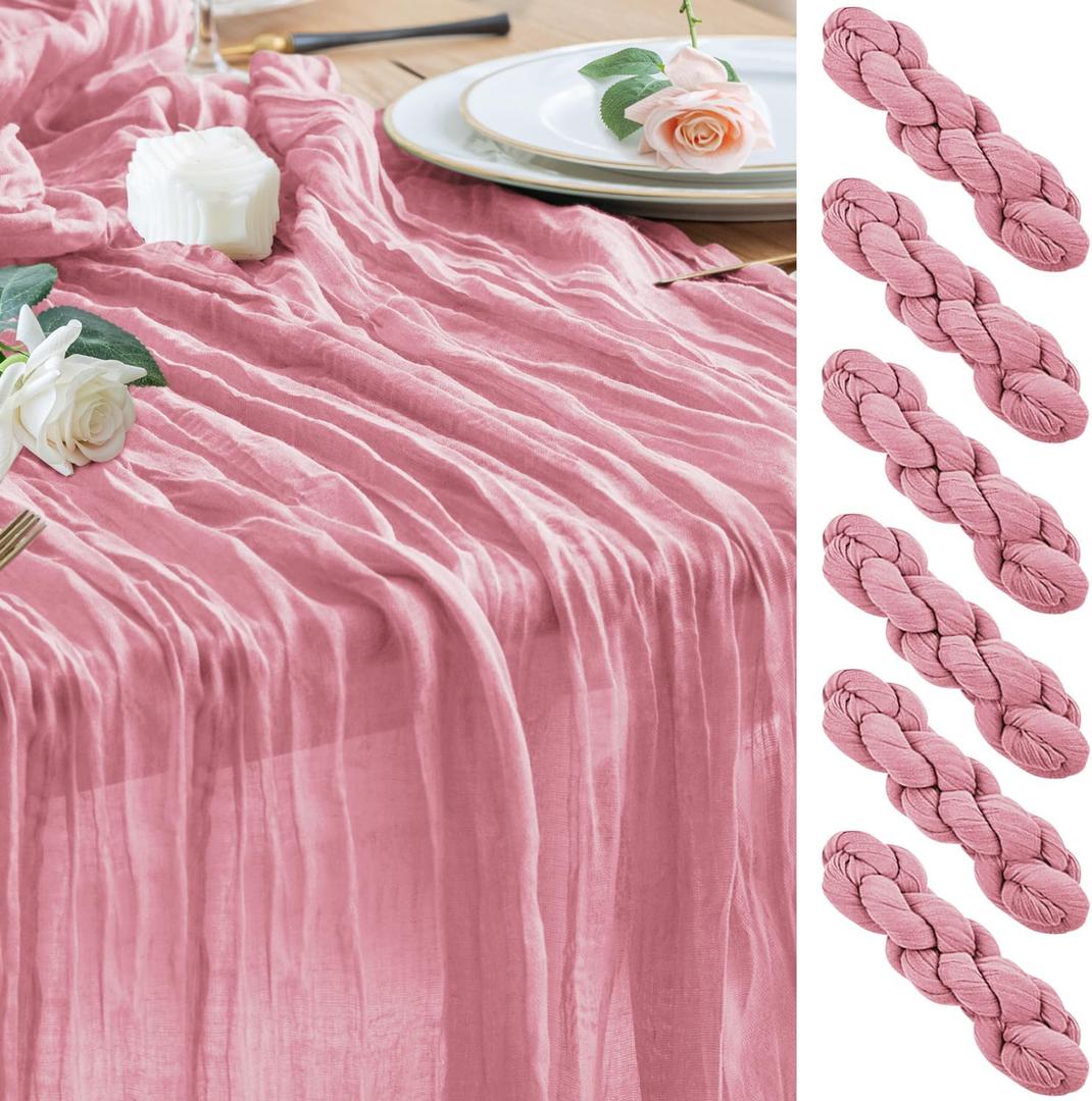 Wokceer Cheesecloth Table Runner 6Pack 10FT Pink Boho Gauze Cheese Cloth Table Runner for Party Long Rustic Sheer Table Runners for Baby Bridal Shower Wedding Easter Table Decor