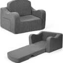Comfy Toddler Chair for Kids, 2-in-1 Toddler Soft Plush Couch Fold Out, Convertible Kids Couch to Lounger, Baby Sofa for Boys and Girls,Grey