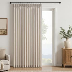 96 Inches Long Pinch Pleated Semi Sheer Curtains,Natural Linen Blended Light Filtering Window Curtains 96 Length for Living Room Bedroom Pinch Pleat Drapes with Hooks 1 Panels 72" Wx96 L