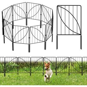 UIRWAY Garden Fence 32 Panels, Total 34.67ft (L) X24in (H) Decorative Garden Fencing with Leaf Pattern, Small Rustproof Metal Garden Fences and Borders for Dogs, Black