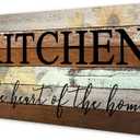 Farmhouse Kitchen Signs Wall Decor Funny Kitchen Wall Art-Kitchen is The Heart of The Home-Sunflower Themed Printed Large Wood Signs Kitchen Wall Decor Home Decorations 16" x 8"