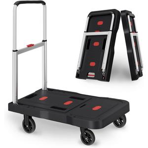 Platform Truck Foldable Push Cart Dolly 330lb Weight Capacity, Adjustable Hand Truck Handle with 360 Degree Swivel Wheels for Garage Garden Home & Office Use, Black