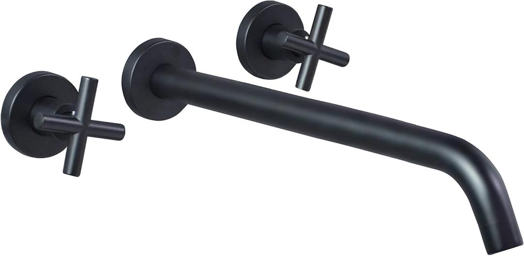 High Flow Tub Filler with Extra Long Spout,Brass2 Handles Bathroom Wall Mounted Tub Faucet,Matte Black,1Y4MK High Flow Tub Filler with Extra Long Spout,Brass2 Handles Bathroom Wall Mounted Tub Faucet,Matte Black,1Y4MK