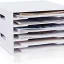 Juexica 6 Tier 8.5" x 11" Scrapbook Paper Organizer, White Cardstock File Organizer with Adjustable Shelves, Stackable Paper Trays, Desktop Storage Rack Document Holder for Desk Home Office