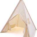 Kids Play Teepee Tent with Carry Bag 43 x 43 x 63 Inch, Natural Cotton Canvas + Pine Wood Frame