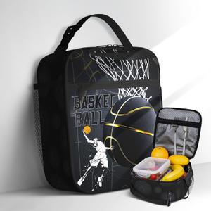 Basketball Kids Lunch Box Basketball Sport Insulated Lunch Bag Tote for Boys Girls Cooler Reusable Ball Themed Lunchbox with Shoulder Strap for School Office Picnic Work Travel