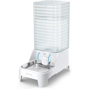 Automatic Dog Water Bowl Dispenser with Patented Faucet - 8L Large Gravity Cat Water Dispenser with Filter & Adjustable Base, Wide Mouth for Easy Clean, BPA-Free, Stainless Steel Pet Waterer for Pets (Transparent&White)