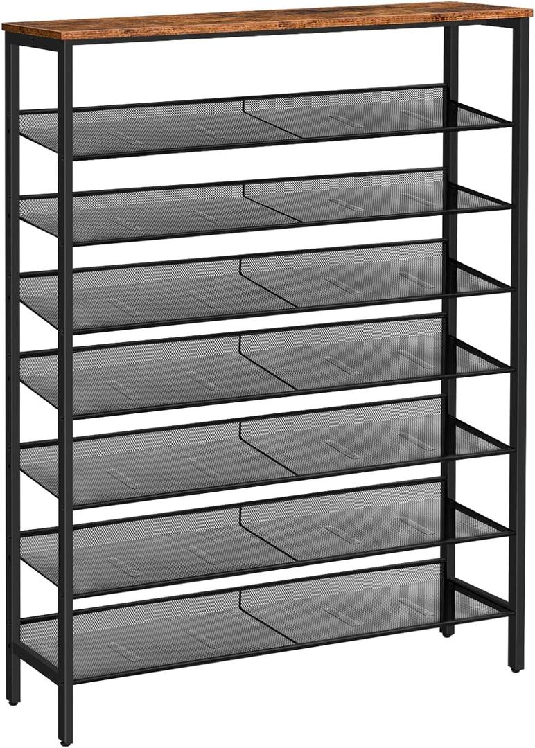 HOOBRO Shoe Rack for Entryway, 8-Tier Shoe Shelf, Large Capacity Shoe Storage Organizer for 32-40 Pairs of Shoes, Front Door Entrance, Hallway, Closet, Space Saver, Rustic Brown and Black BF118XJ01