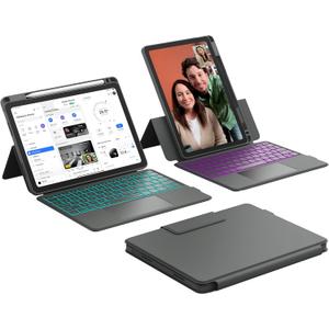 CHESONA for iPad 11th(A16, 2025)/10th(2022) Generation Case with Keyboard, Smart Trackpad, 15-180 Adjustable Case with Pencil Holder, 7 Colors Magnetic Backlit Keyboard (Grey)