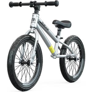 Bueuwe Balance Bike 16 Inch up to 45 kg, Lightweight, Safe Children's Balance Bike with Robust Pneumatic Tyres, Adjustable Handlebar and Saddle, for Boys and Girls from 4 5 6 7 8 Years, Silver