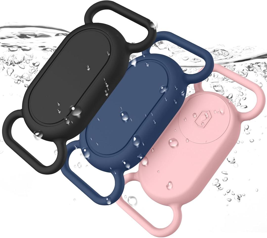 3 Pack Dog Collar Holder for Samsung Galaxy SmartTag 2 Case, Silicone Protective Case for Galaxy Smart Tag 2 for Pets, Cats (Black/Navy Blue/PinkSand)