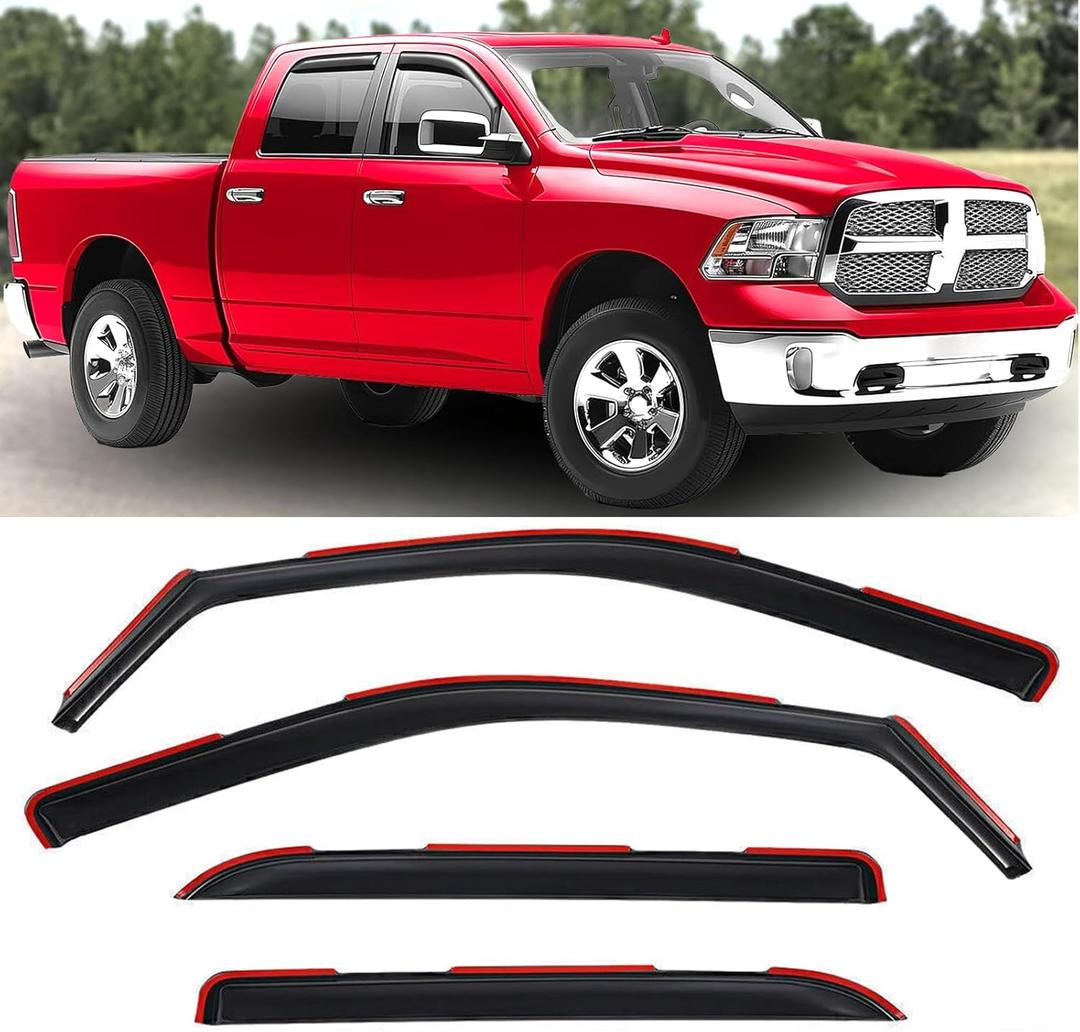 in Channel Window Visors Rain Guards for 2009-2018 Dodge Ram 1500 Crew Cab/Mega Cab,10-25 Ram 2500 3500 Crew Cab/Mega Cab,19-24 Ram 1500 Classic, 4PCS Window Vent Visors