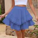 American Trends Skorts for Women Dressy Casual Flowy Shorts Boho Ruffle Tiered Skirts High Waist Mini Tennis Golf Skirt (Blue, XL)