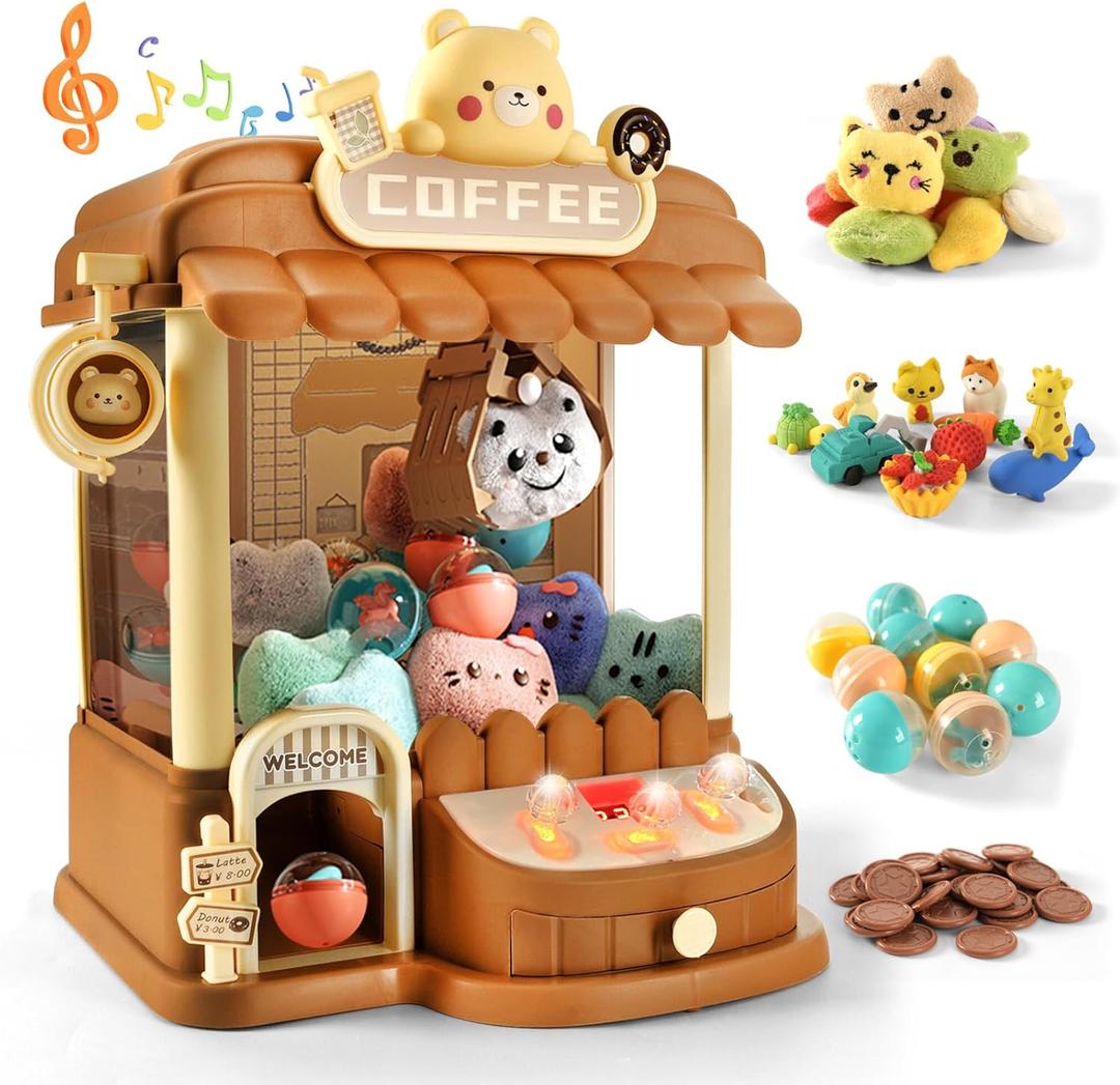 Large Claw Machine for Kids Adults, Mini Vending Machine with 30 Fun Toys, Candy Dispenser Machine, Prize Dispenser with Music Light Birthday Gifts for Boys Girls Age 5-7 8-10 10-12 (Bear)