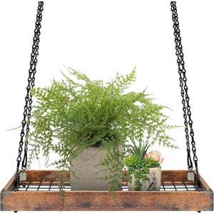 Plant Hanger Indoor Outdoor, 16" Large Hanging Planters for Indoor Plants Hanging Plant Holder Wood Metal Hanging Plant Shelf Large Hanging Baskets for Plants Outdoor Window Ceiling