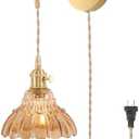 Vintage Wall Sconce with Amber Lily of The Valley Glass Shade Hanging Wall Sconce with 4.9FT Plug in Cord, Modern Wall Lamp Fixtures Decor for Bedside Bedroom Indoor Doorway