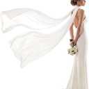 Mepase Bridal Neck Scarf 90''/118''/157'' Wedding Chiffon White Shawl Tulle Bride Neck Shawl for Wedding Evening Ceremony (White)