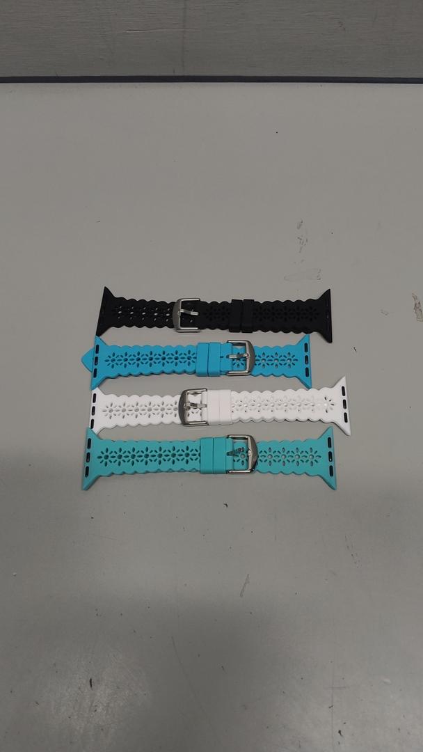 Bandiction 4 Pack Lace Silicone Bands Compatible with Apple Watch Band 38mm 40mm 41mm 42mm, Women Slim Thin Hollow-out Wristband for iWatch Series 10 9 Ultra 8 SE 7 6 5 4 3 2 1