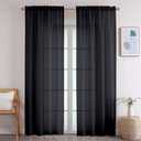 OWENIE Crushed Voile Black Sheer Curtains 96 Inches Long 2 Panles Set for Living Room/Bedroom, Rod Pocket Elegant Crinkled Light Filtering Semi Sheer Drapes, 2 Pieces Total 84" Wide